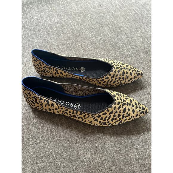 ROTHY'S Pointed Toe Ballet Flat Leopard Print RETIRED Like New Size 10.5 - Picture 2 of 12